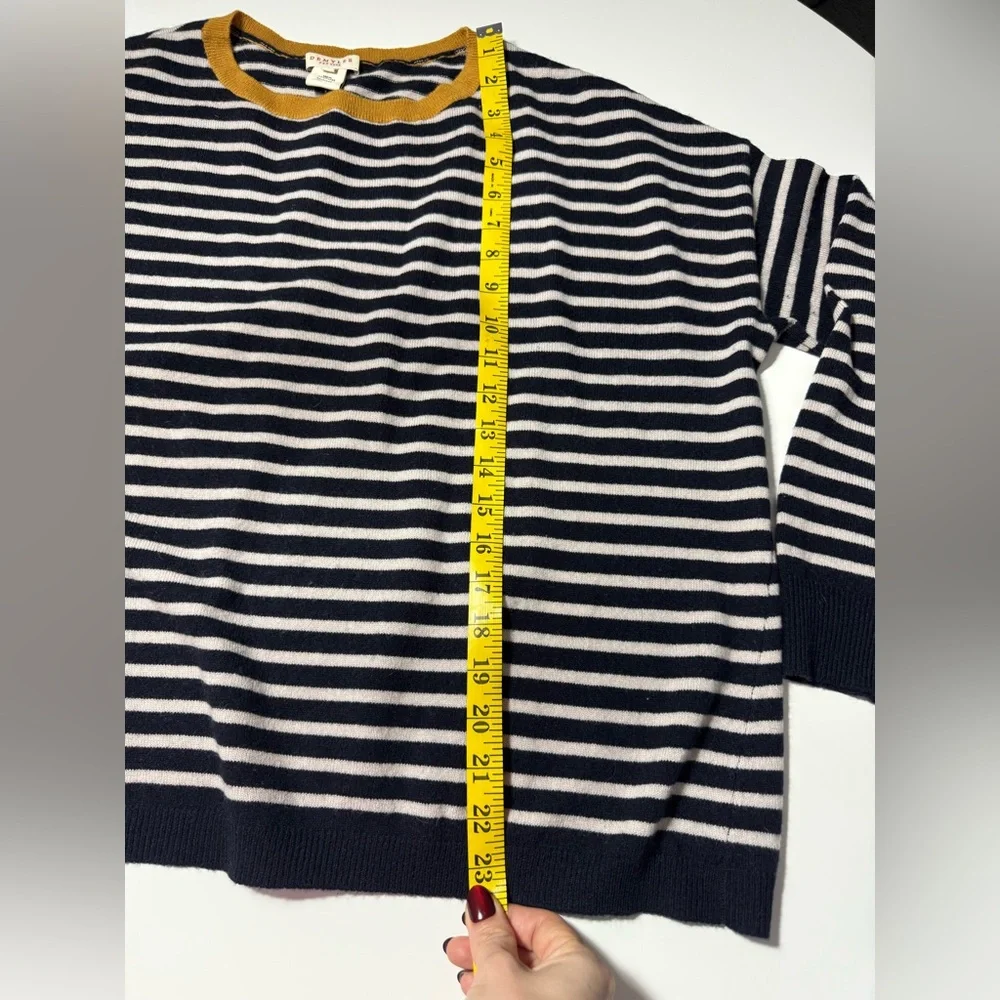 Demylee New York Cashmere Striped Sweater | Navy Ivory Breton | Mustard Trim